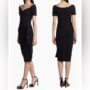 Chiara Boni La Petite Robe Sultana Ruffle Rhinestone Bodycon Midi Dress Size 4